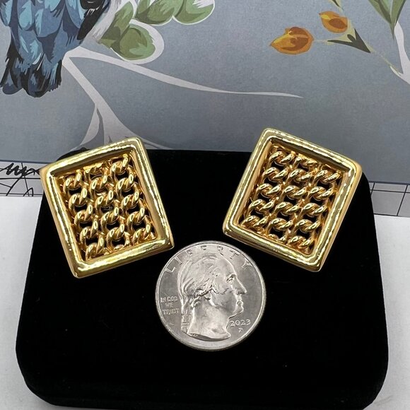 Monet Square Framed Chain Link Earrings - Picture 3 of 5